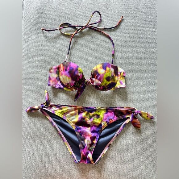 Victoria’s Secret Push Up Halter Bikini Set Tie Dye Multi Color Size S / 32A - Picture 2 of 8